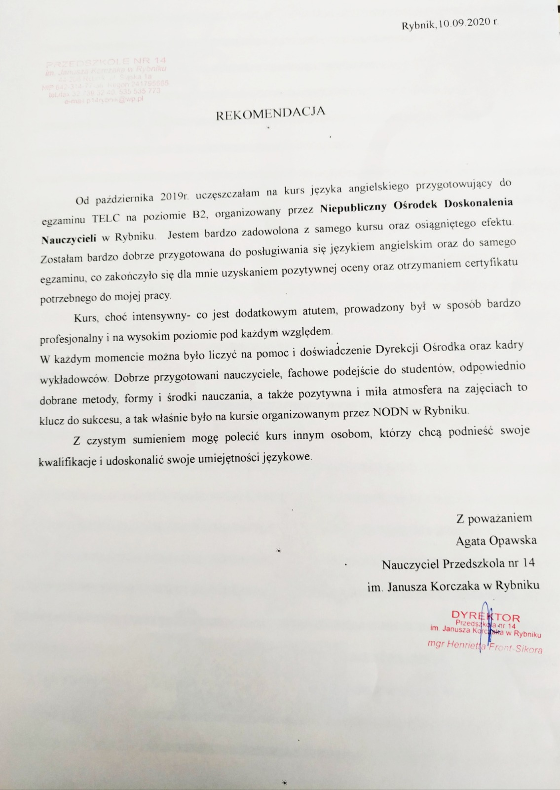 Agata Opawska - Przedszkole nr 14