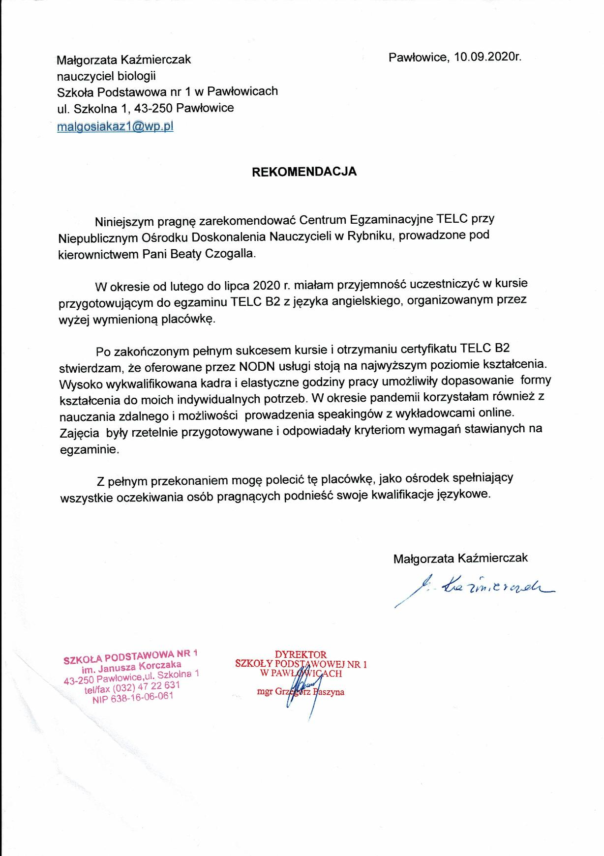 Małgorzata Kaźmierczak - Centrum Egzaminacyjne TELC